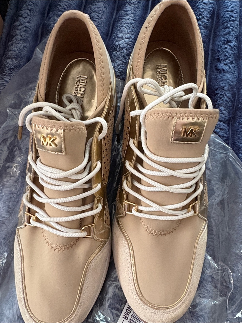Michael Kors Beige and Gold Lace-Up Sneakers
